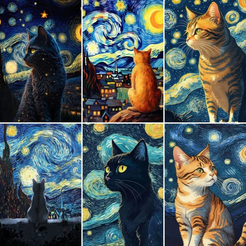 DIY Full Diamond Painting Cat under the stars Mosaic Adult Dot diamond cross stitch set living room bedroom decorative painting DIY Full Diamond Painting Cat under the stars Mosaic Adult Dot diamond cross stitch set living room bedroom decorative painting